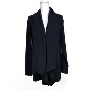 Athleta Women M Pranayama Restore Wrap Cardigan Black Rib Knit Athleisure Pocket